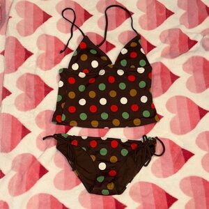 Polka Dot Bikini Set - Brown, Red, Green
